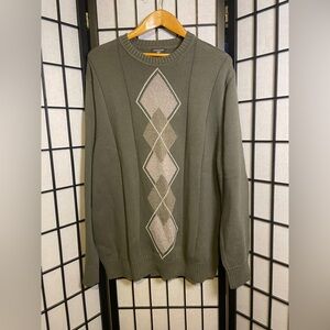 Vintage Dockers Men's Olive Green Argyle Diamond Cardigan Holiday Sweater XXL